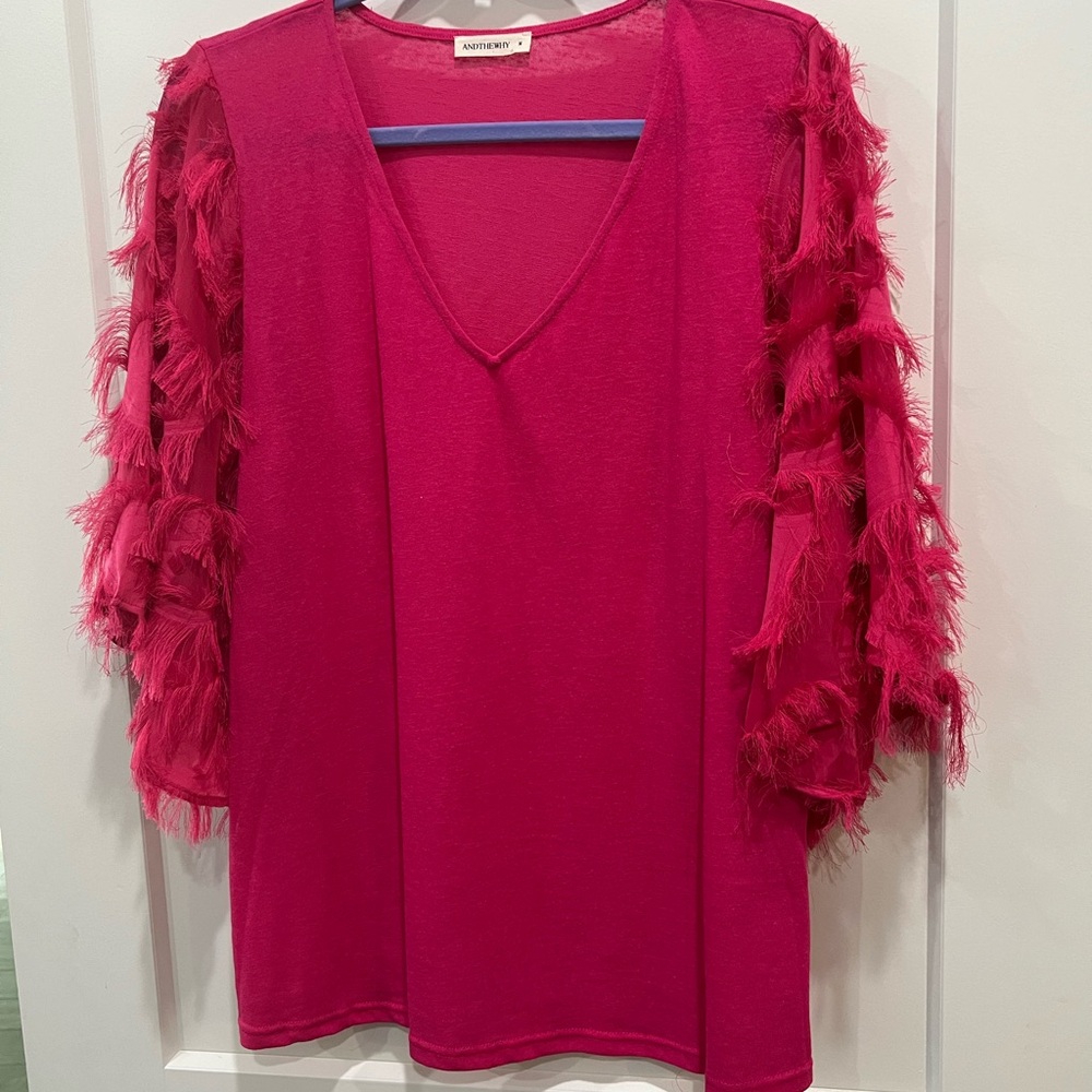 3/4 sleeve dark pink blouse